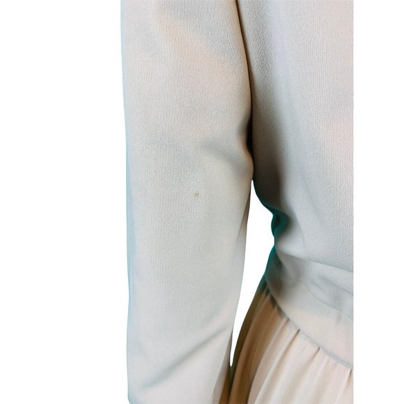 Vintage 70s Dress Set Womens M Khaki Rhinestone Buttons Dramatic Pleated Maxi Sk - Picture 10 of 10